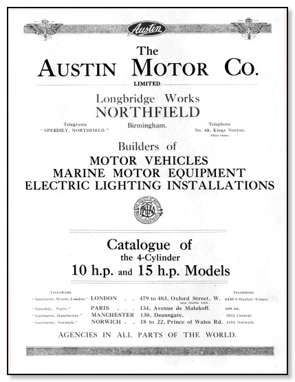 Austin Catalogue 10hp -15hp models 1912